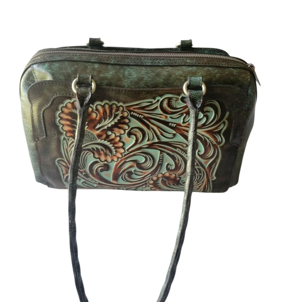 Patricia Nash Green and Brown Purse Bag with Ornate Design Western Country - Picture 3 of 6